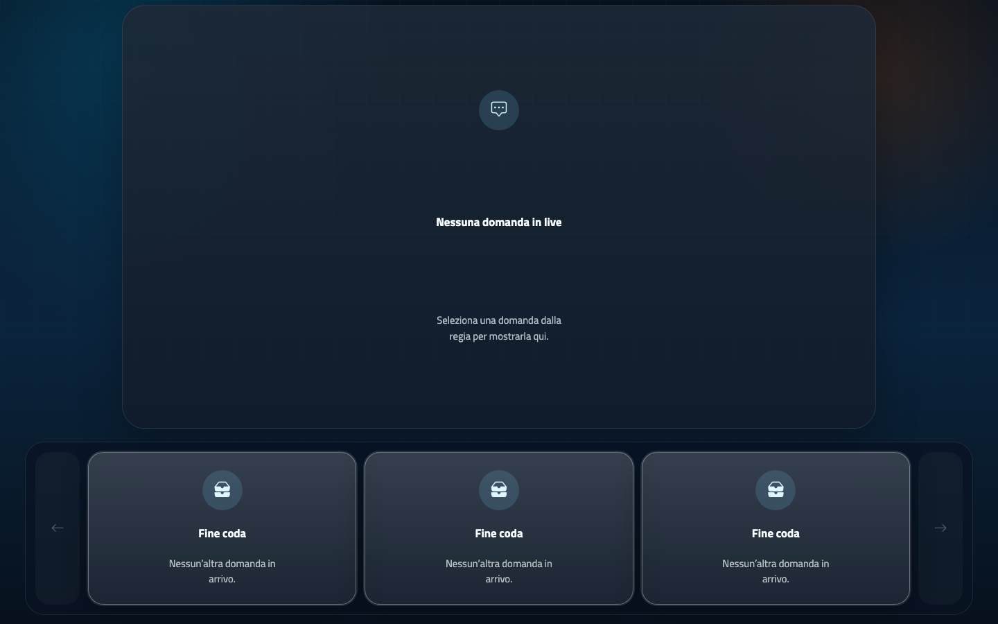 Vista maxischermo askMe per domanda live e coda Q&A