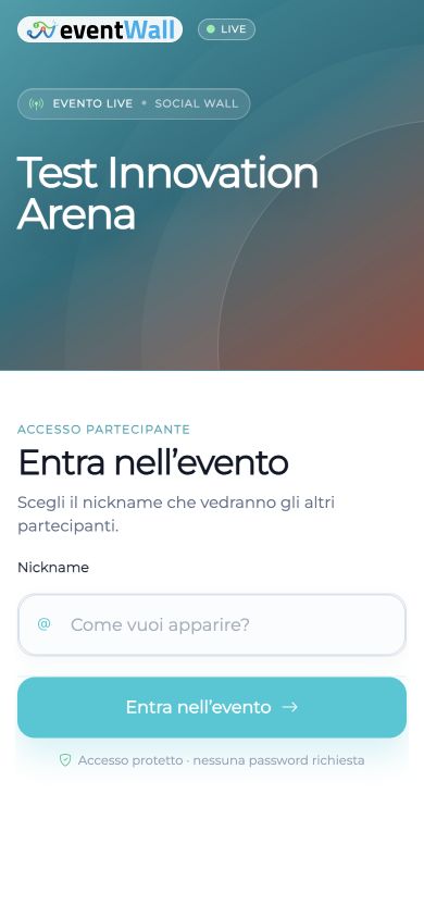 WebApp eventWall per accesso partecipante da smartphone