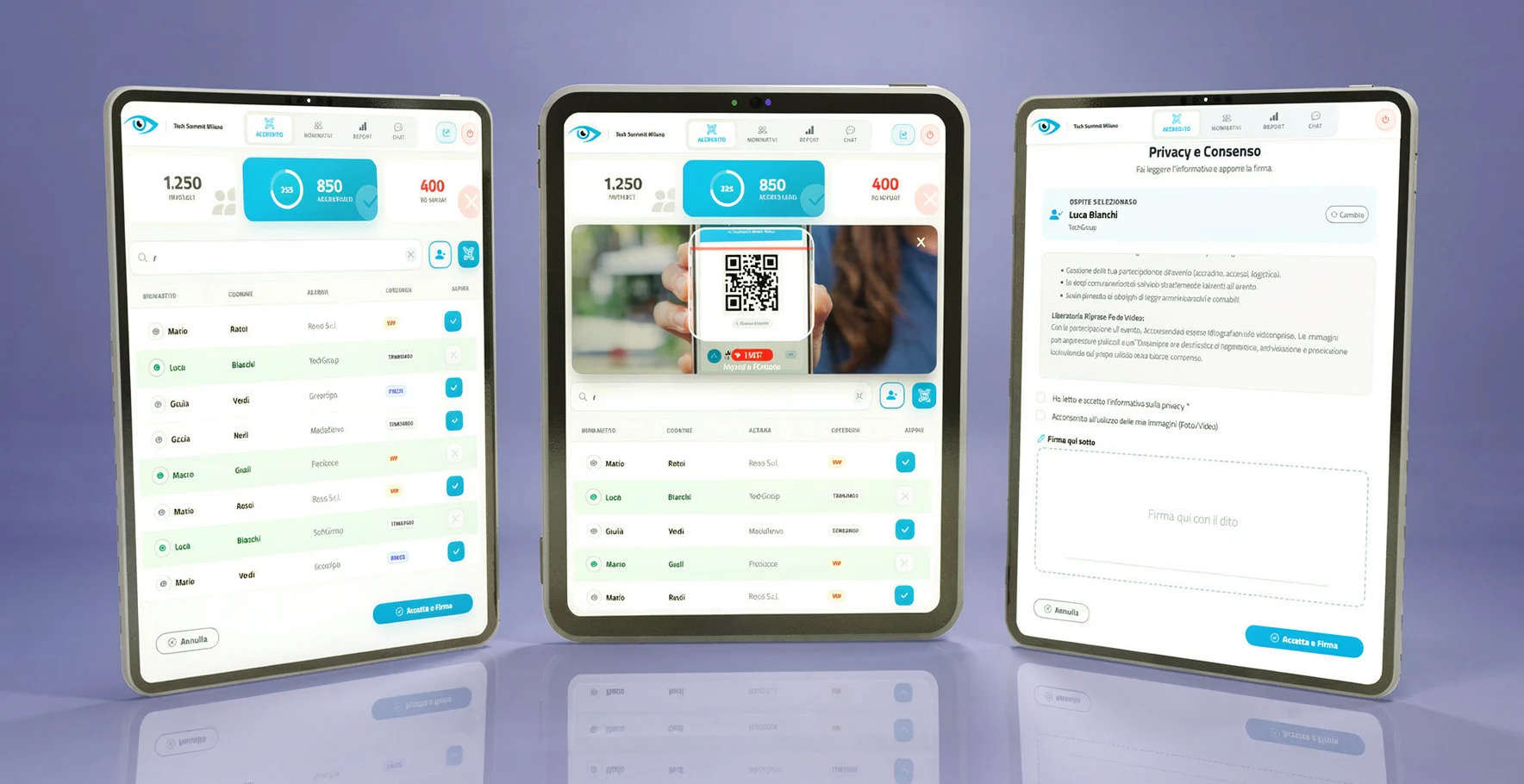 Modulo accredito eventi con diverse tipologie di check-in