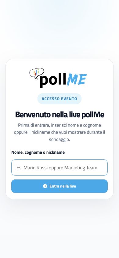Schermata mobile pollMe per accesso partecipanti