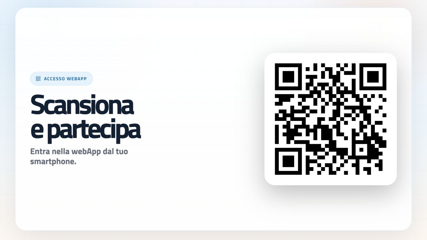Vista display pollMe con QR code in formato 16:9