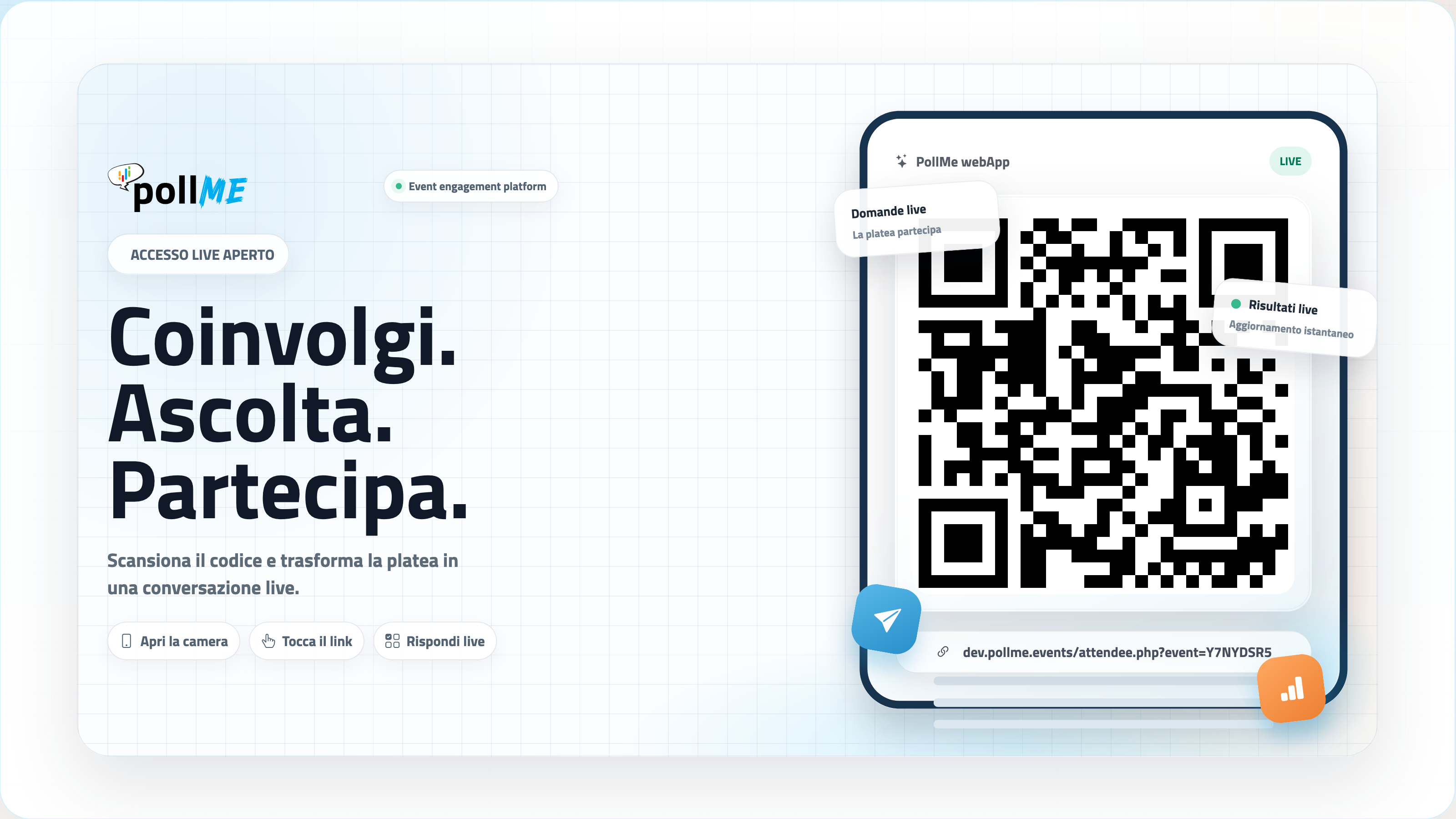 Vista pubblico pollMe con QR code live