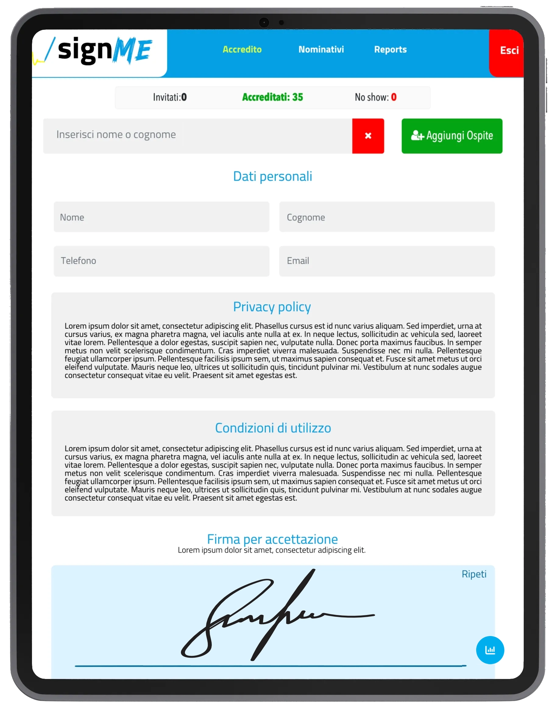 Gestione consensi e privacy per eventi